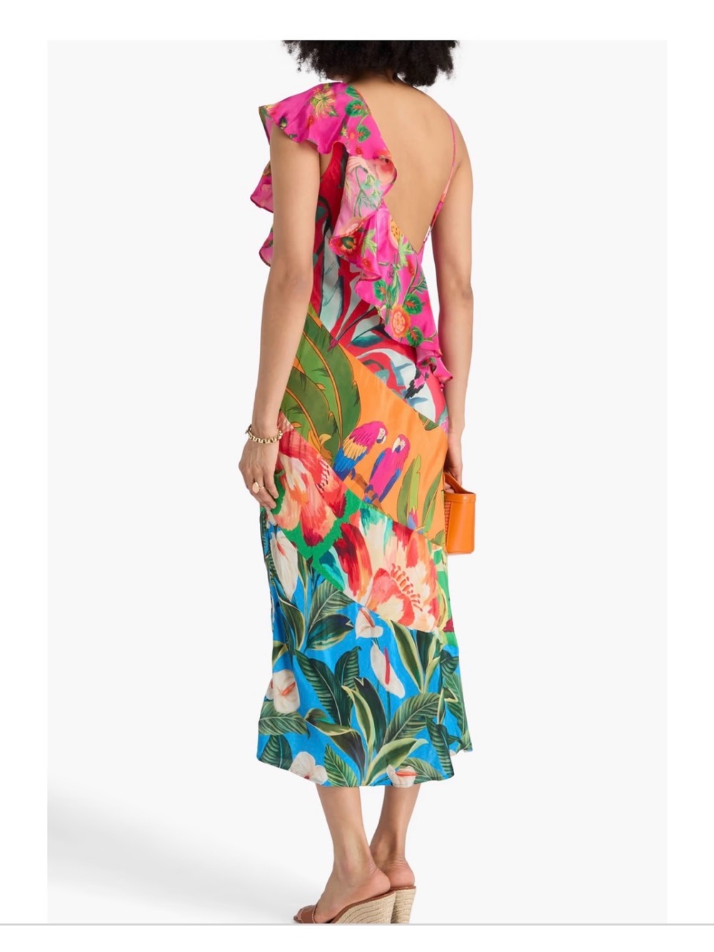 Farm Rio Mixed Flowery Ruffle One Shoulder Midi Dress XS $328 - Picture 3 of 9
